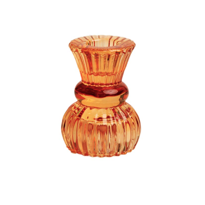 Vaso decorativo de vidro laranja translúcido com textura estriada