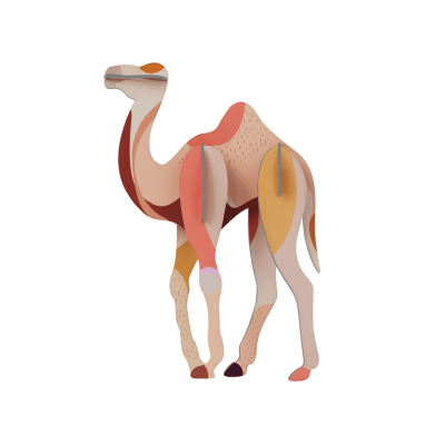 Estatueta tridimensional de camelo colorida e decorativa