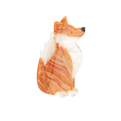 Figura decorativa em forma de cão sentado em resina marmoreada