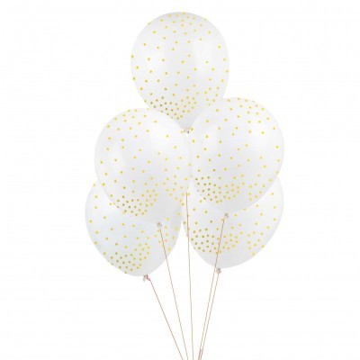 Balões brancos transparentes com pontos dourados