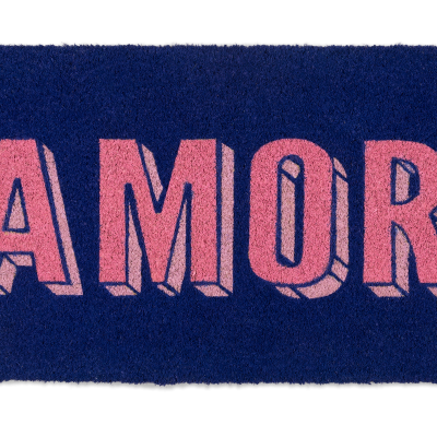 Tapete azul escuro com a palavra AMOR em rosa 3D
