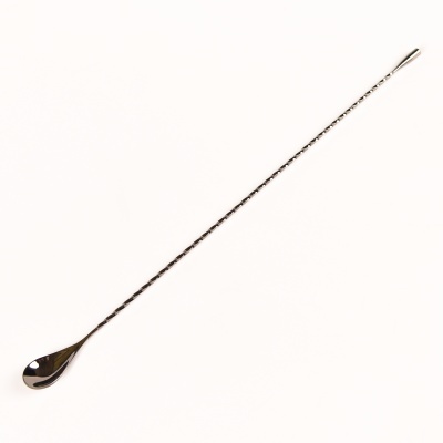 Colher longa de bar prateada com cabo retorcido