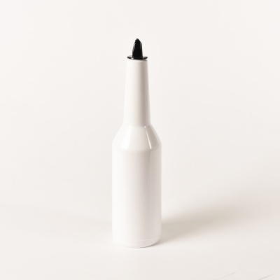 Garrafa branca cilíndrica com tampa preta