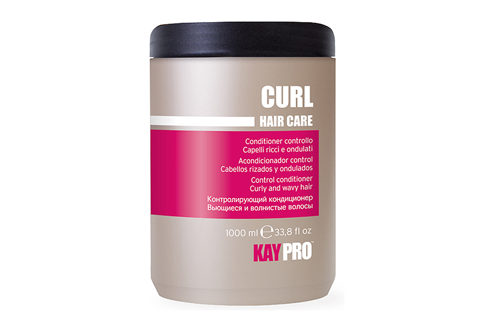 Frasco de condicionador CURL HAIR CARE da KAY PRO bege com tampa preta