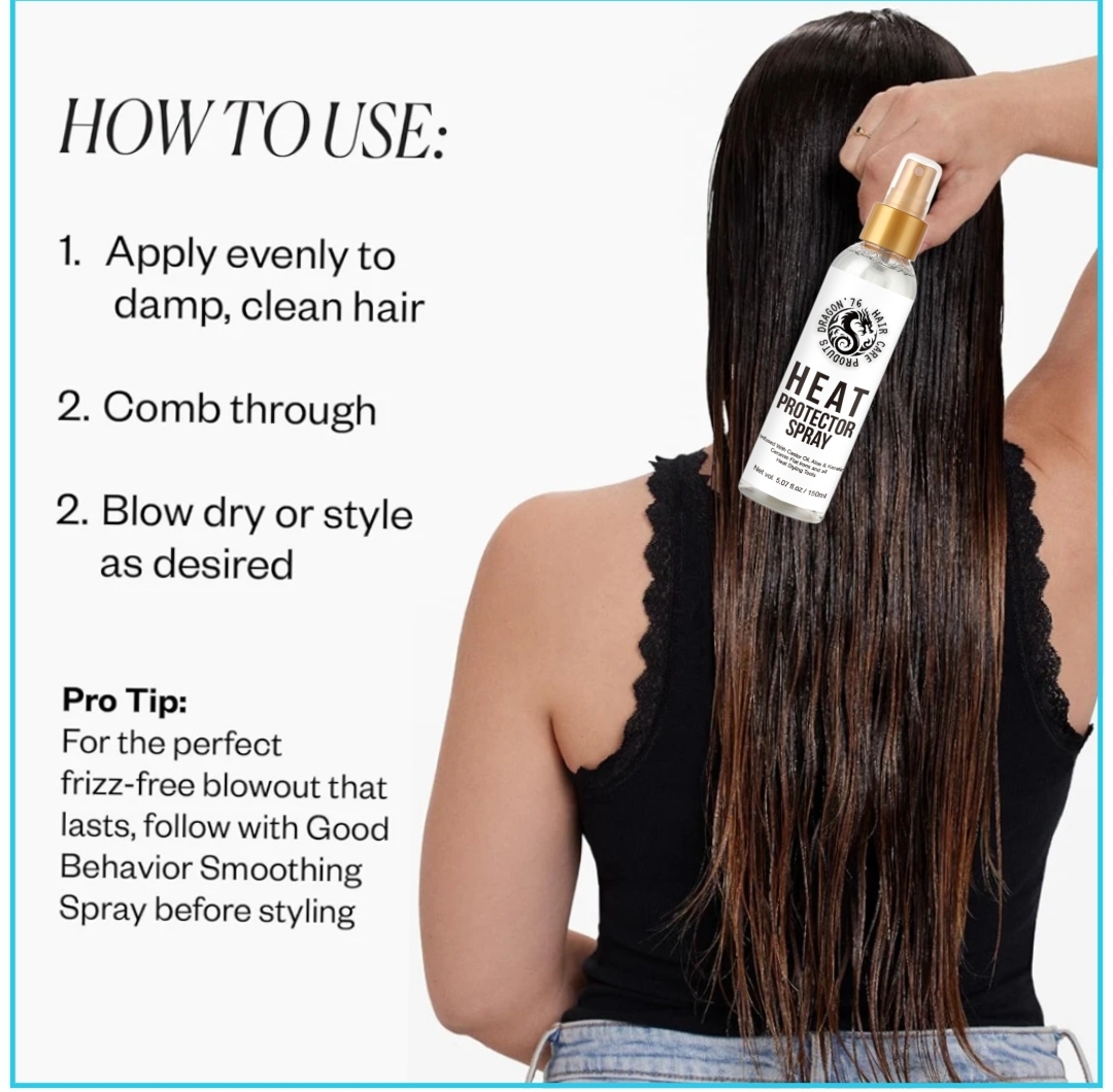 Mulher com cabelo molhado a aplicar spray protector de calor para cabelo