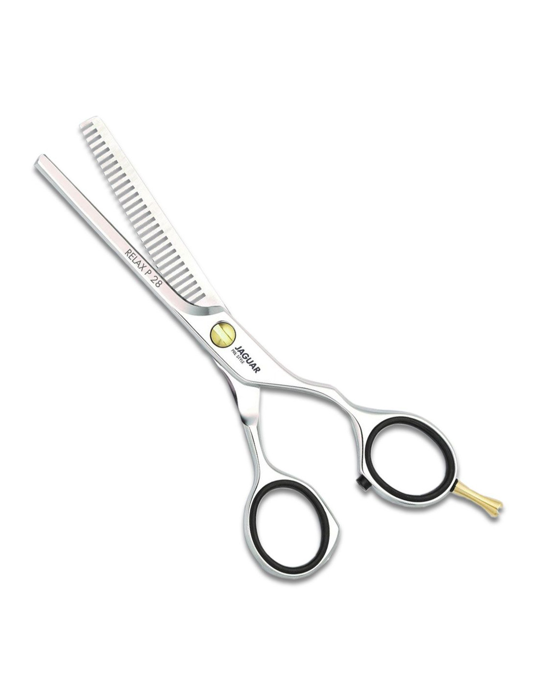 Tesoura profissional de corte com lâminas metálicas e punhos pretos