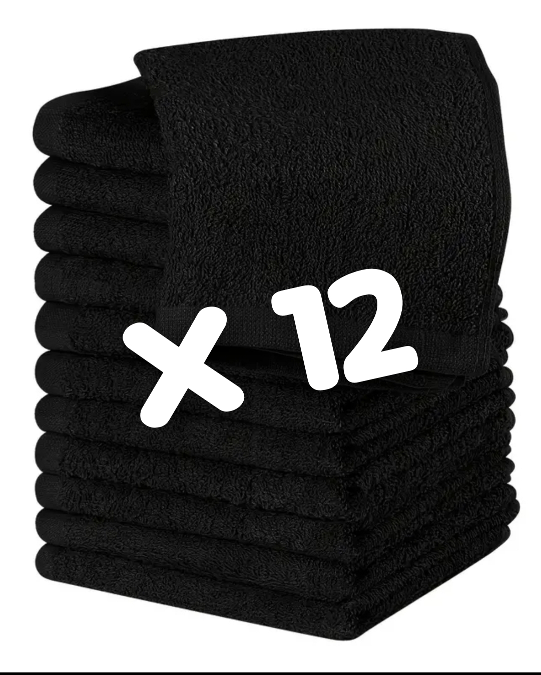 Pacote de 12 toalhas de banho pretas empilhadas