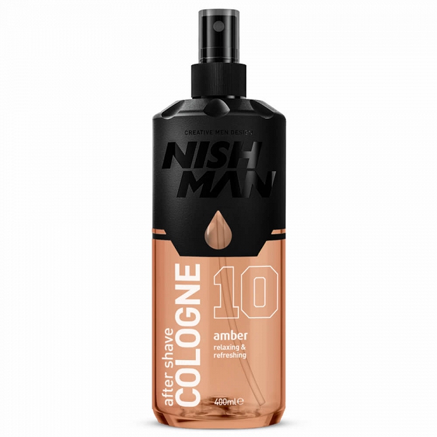 Frasco de colónia after shave NISH MAN âmbar com tampa spray preta