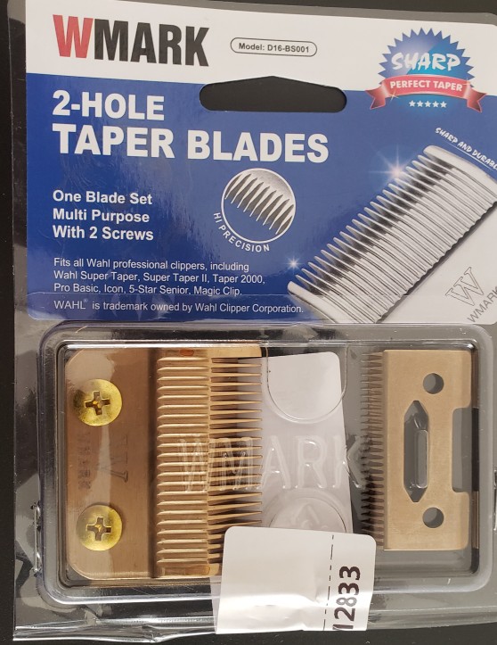 Conjunto de lâminas 2-HOLE TAPER BLADES WMARK para máquinas de aparar cabelo, embalagem azul e branca