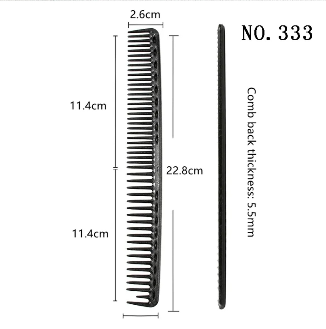 Pente preto NO. 333 com dimensões e espessura detalhadas sobre fundo branco