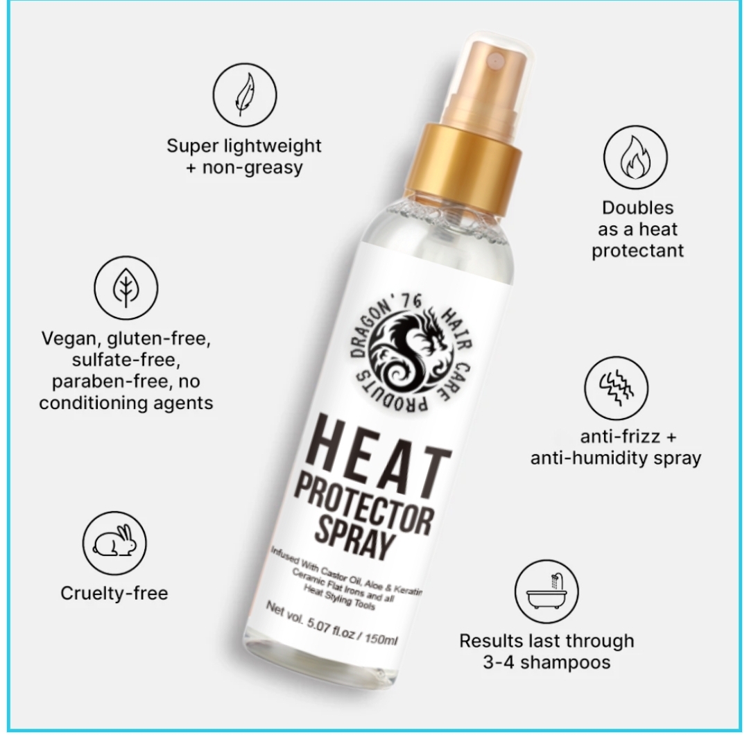 Frasco de spray transparente com tampa dourada e rótulo branco com texto preto