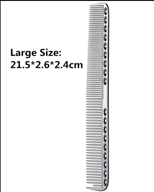 Pente branco de plástico com dentes finos e furos, tamanho grande indicado