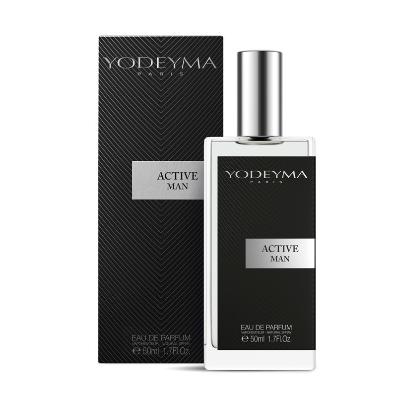 Frasco e caixa de perfume preto Yodeyma Active Man 50 ml