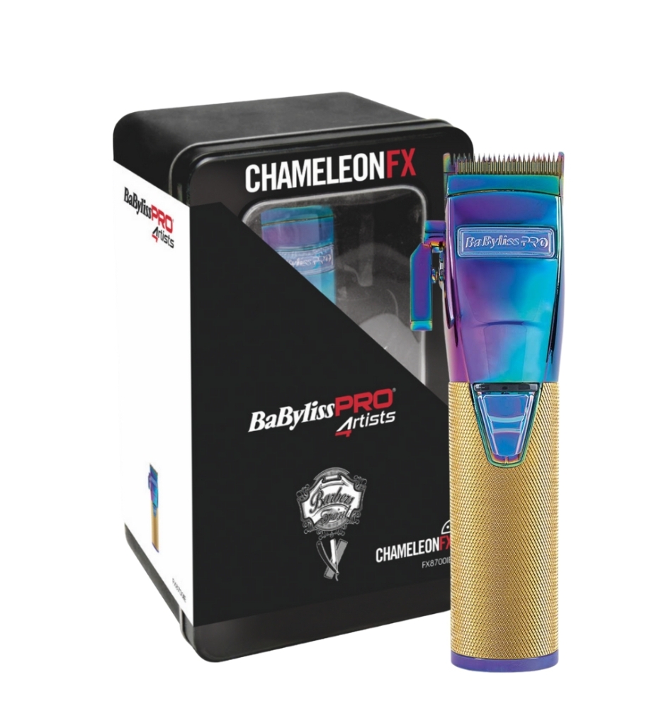 Aparelho de corte de cabelo dourado e multicolorido BaBylissPRO Chameleon FX com embalagem preta