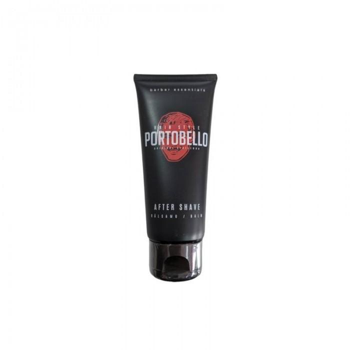 Frasco preto tubo Portobello After Shave com texto branco e vermelho