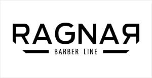 Logótipo RAGNAR BARBER LINE em preto sobre fundo branco