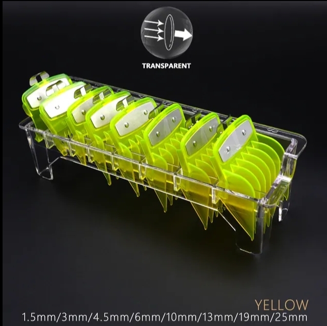 Organizador transparente com divisórias amarelas em vários tamanhos
