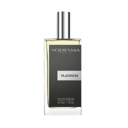 Frasco de perfume YODEYMA PLATINUM com líquido amarelo claro