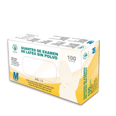 Caixa de luvas de látex sem pó ALBA tamanho M com 100 unidades