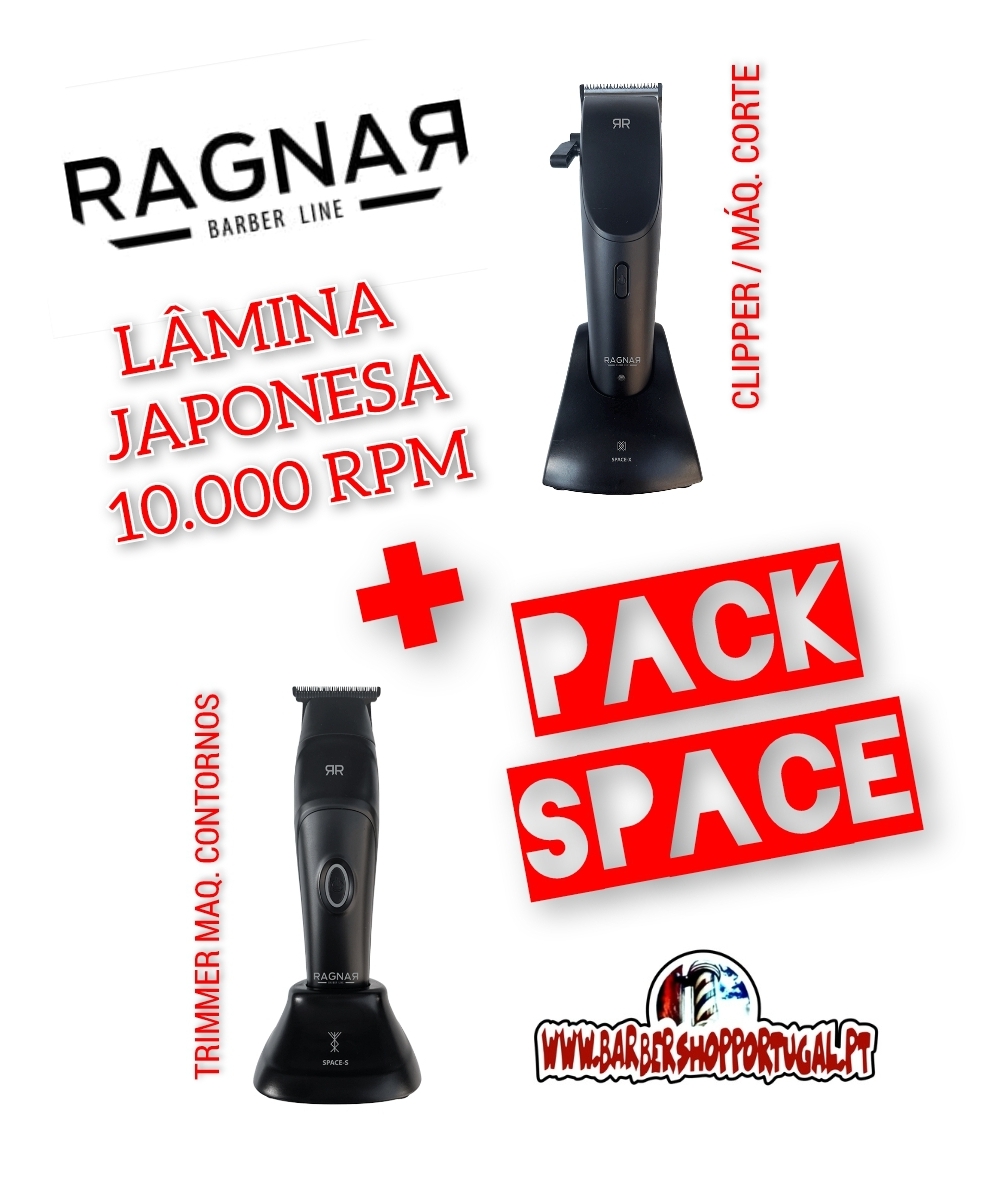Promoção de pack de máquinas de barbear Ragnan Barber Line com texto e website