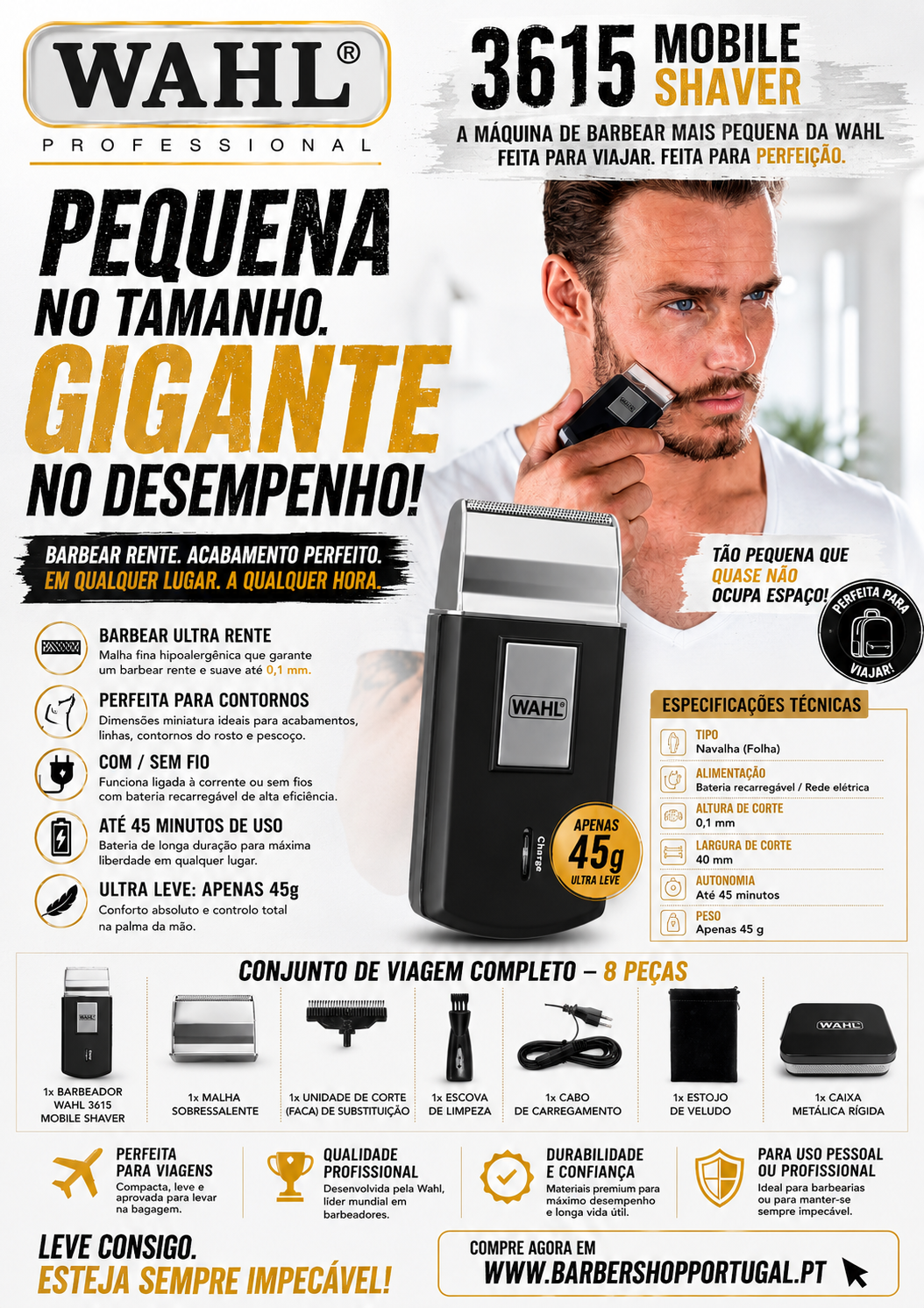 Máquina de barbear elétrica móvel WAHL Mobile Shaver 3615 preta e prata