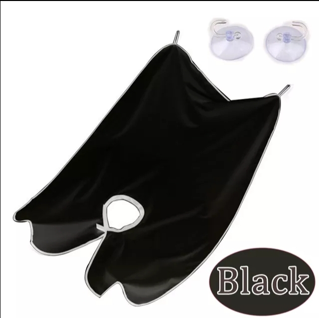 Tapete de banho preto com orifício e ventosas transparentes