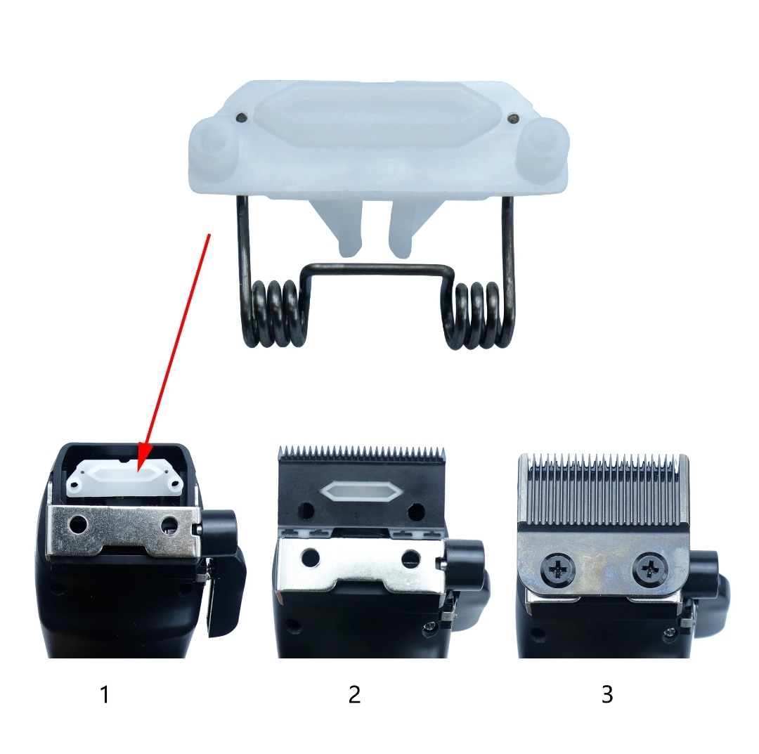 Peças de cortador de cabelo elétrico numeradas e peça de mola plástica branca