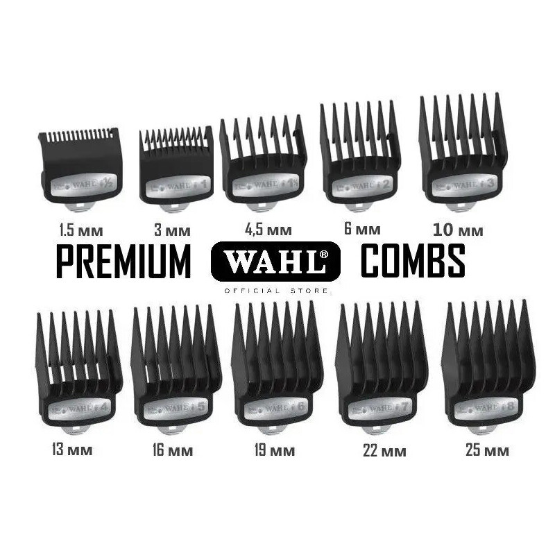 Conjunto de pentes de corte WAHL em vários tamanhos pretos