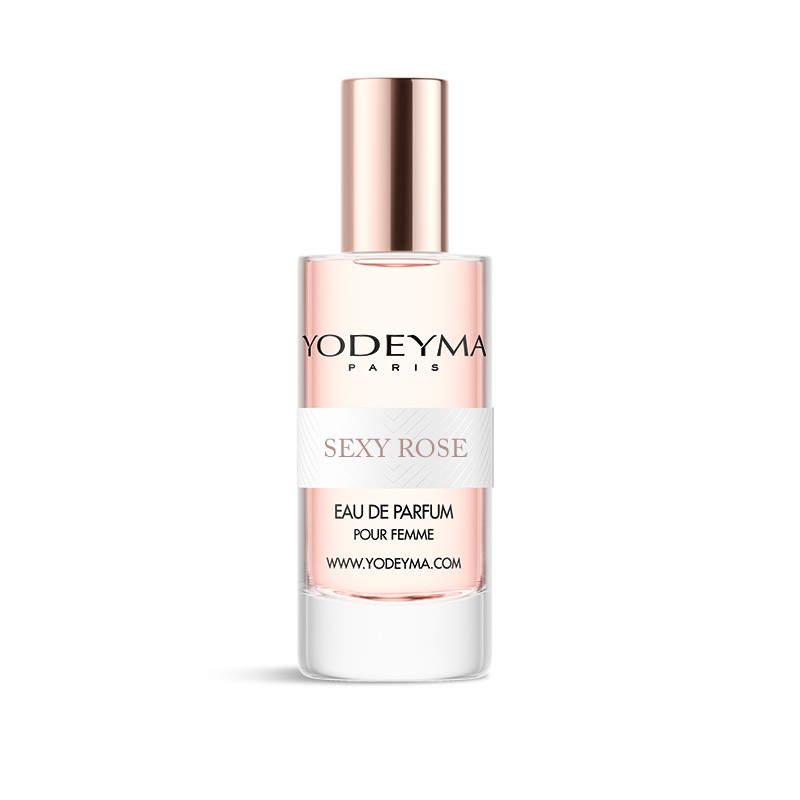 Frasco de perfume YODEYMA PARIS SEXY ROSE com tampa dourada