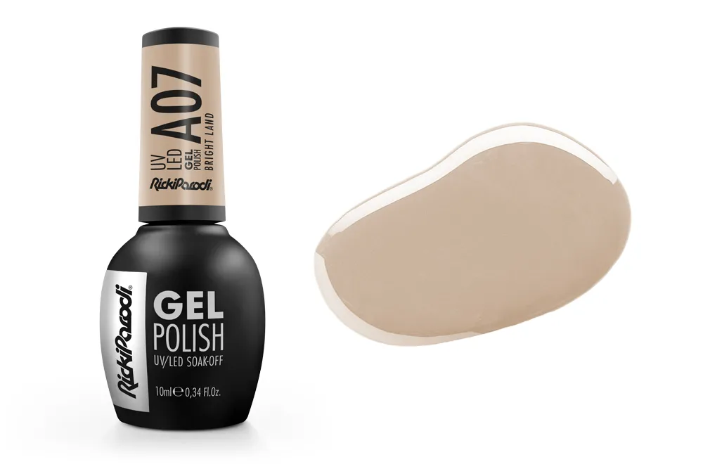 Verniz gel para unhas RickiParodi A07 Bright Land com amostra da cor