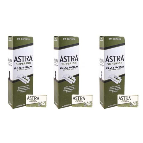 Caixas de lâminas de barbear Astra Superior Platinum brancas e verdes