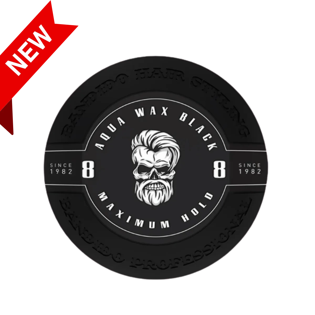 Embalagem preta redonda de cera de cabelo AQUA WAX BLACK com design de caveira