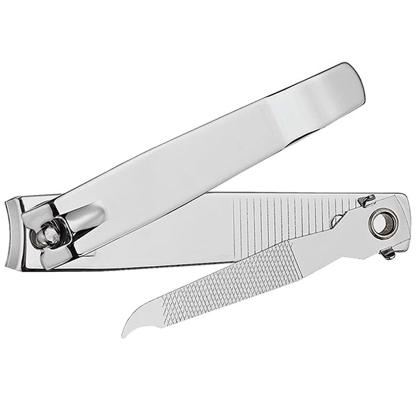 Cortador de unhas de metal prateado com lima destacável