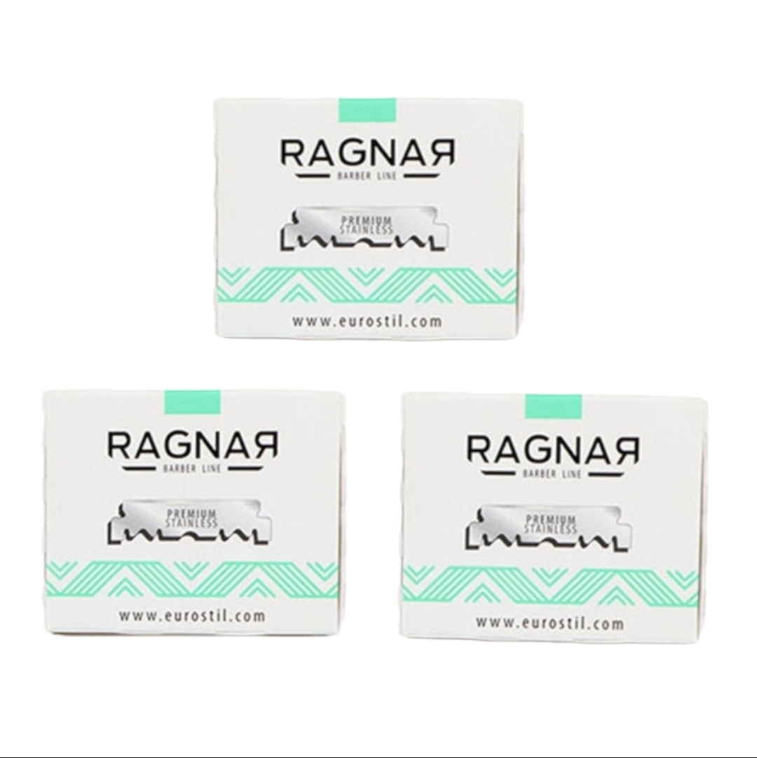 Caixas de lâminas de barbear RAGNAR com detalhes em verde e texto preto