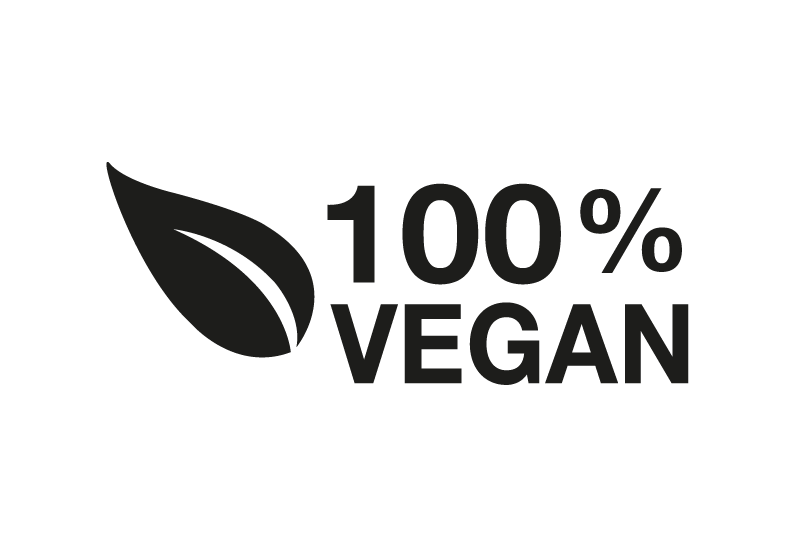 Símbolo folha e texto 100% VEGAN em preto