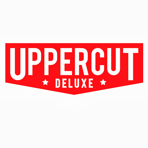 Logótipo UPPERCUT DELUXE em caixa vermelha com letras brancas