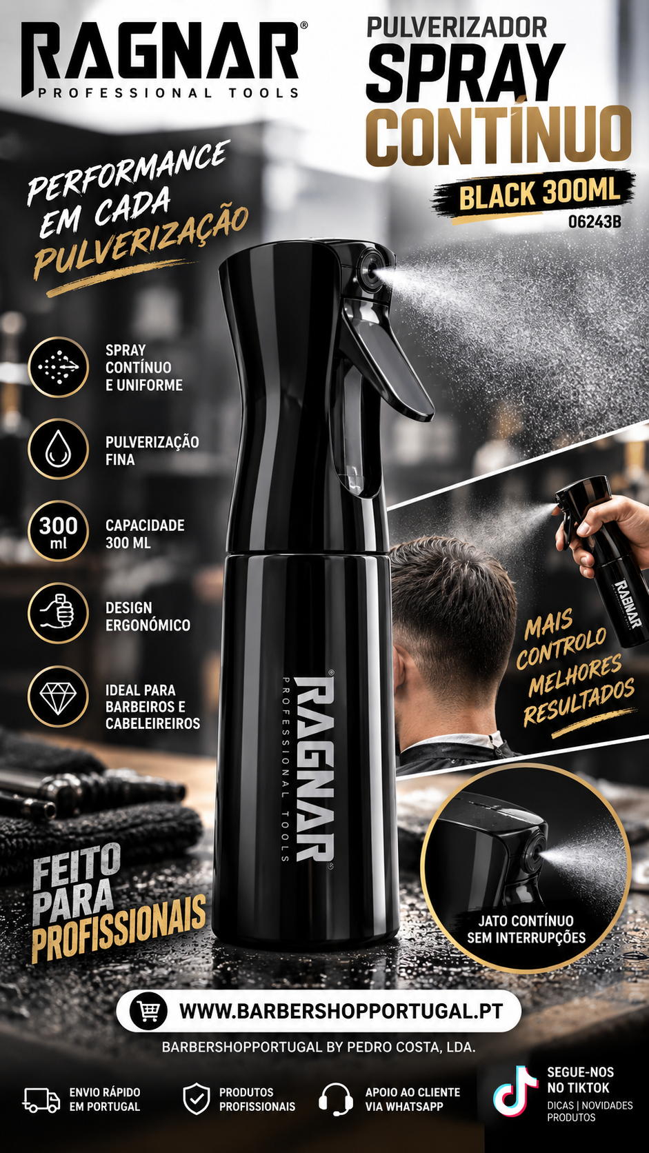 Pulverizador spray contínuo preto Ragnar 300 ml em contexto profissional