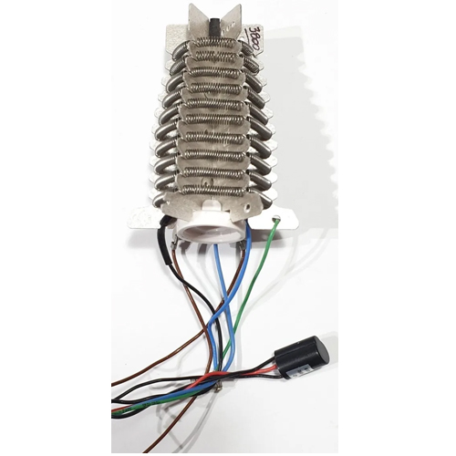 Resistência elétrica com bobinas metálicas e fios coloridos