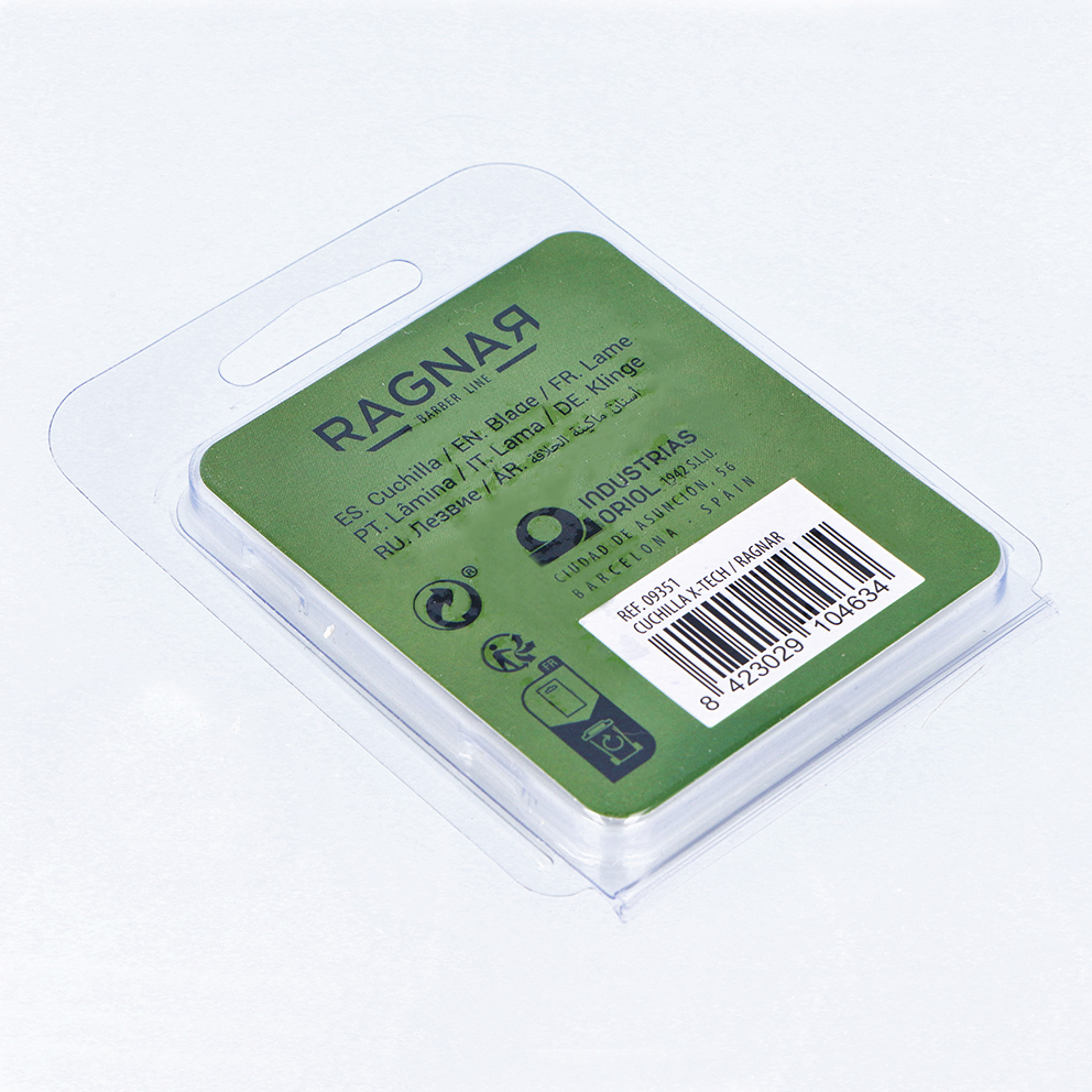 Pack de lâminas para cutículas RAGNAR em embalagem plástica transparente com cartão verde