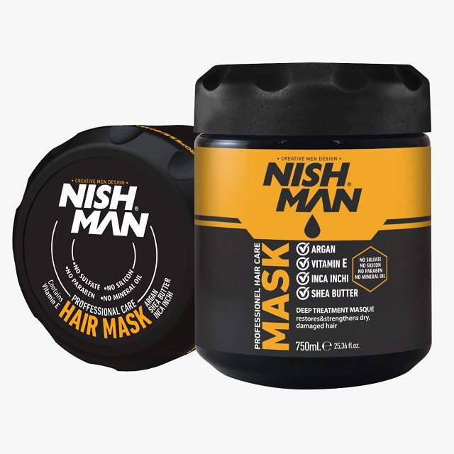Máscara de cabelo Nish Man em pote preto e amarelo, 750ml