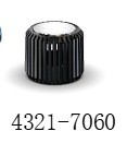 Botão preto estriado com topo branco e código 4321-7060
