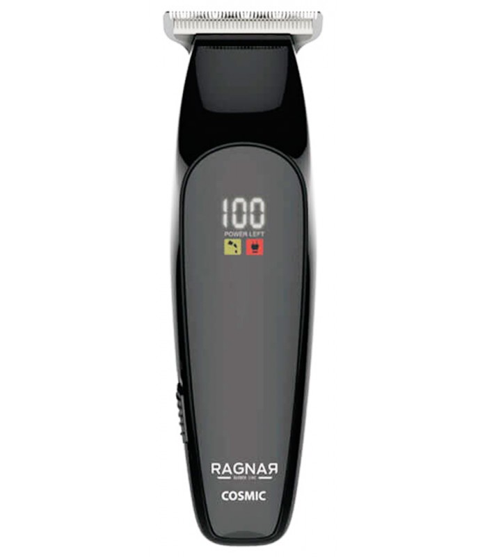 Aparelho elétrico de barbear com ecrã digital e texto RAGNAR COSMIC