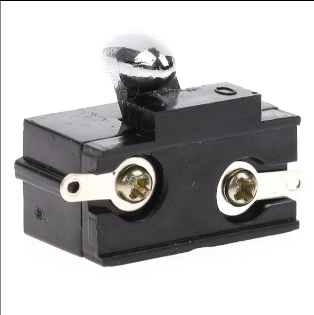 Interruptor negro con tornillos metálicos y palanca.