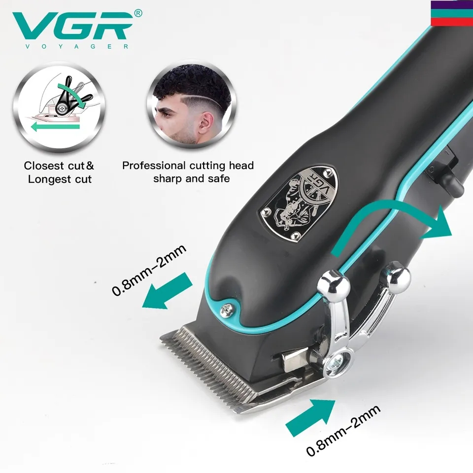 Aparelho de cortar cabelo VGR Voyager preto e azul com lâmina ajustável