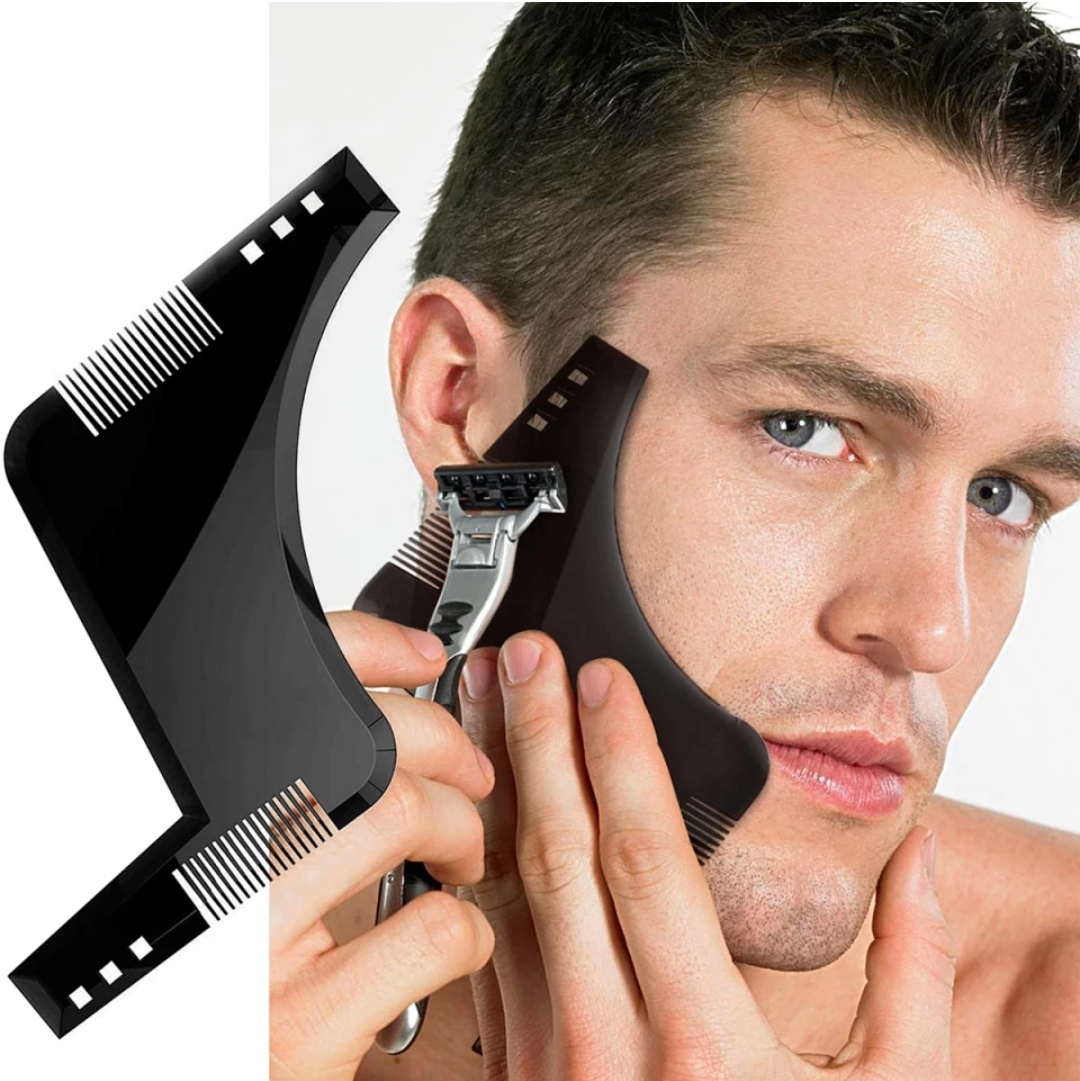 Stencil para barbear preto em plástico usado para definir contornos de barba e lâmina de barbear dupla