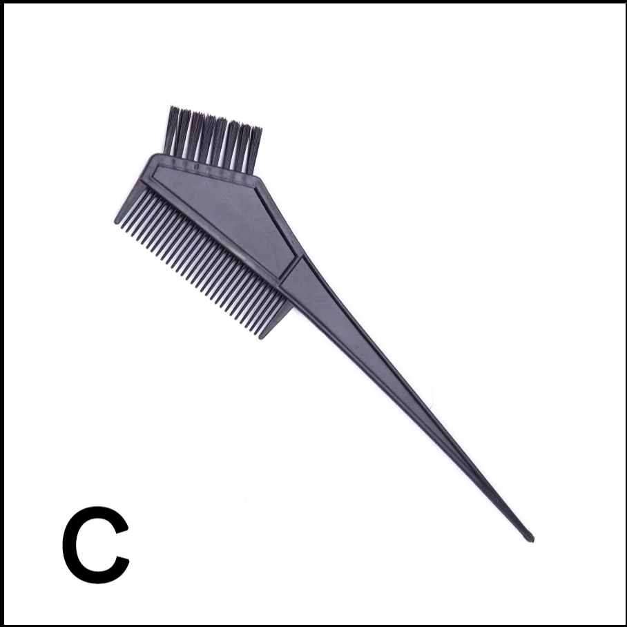 Pente preto para cabelo com secções de dentes diferentes e cabo comprido