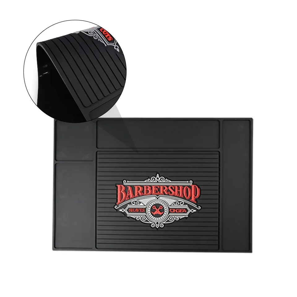 Tapete de borracha preto com design Barbershop
