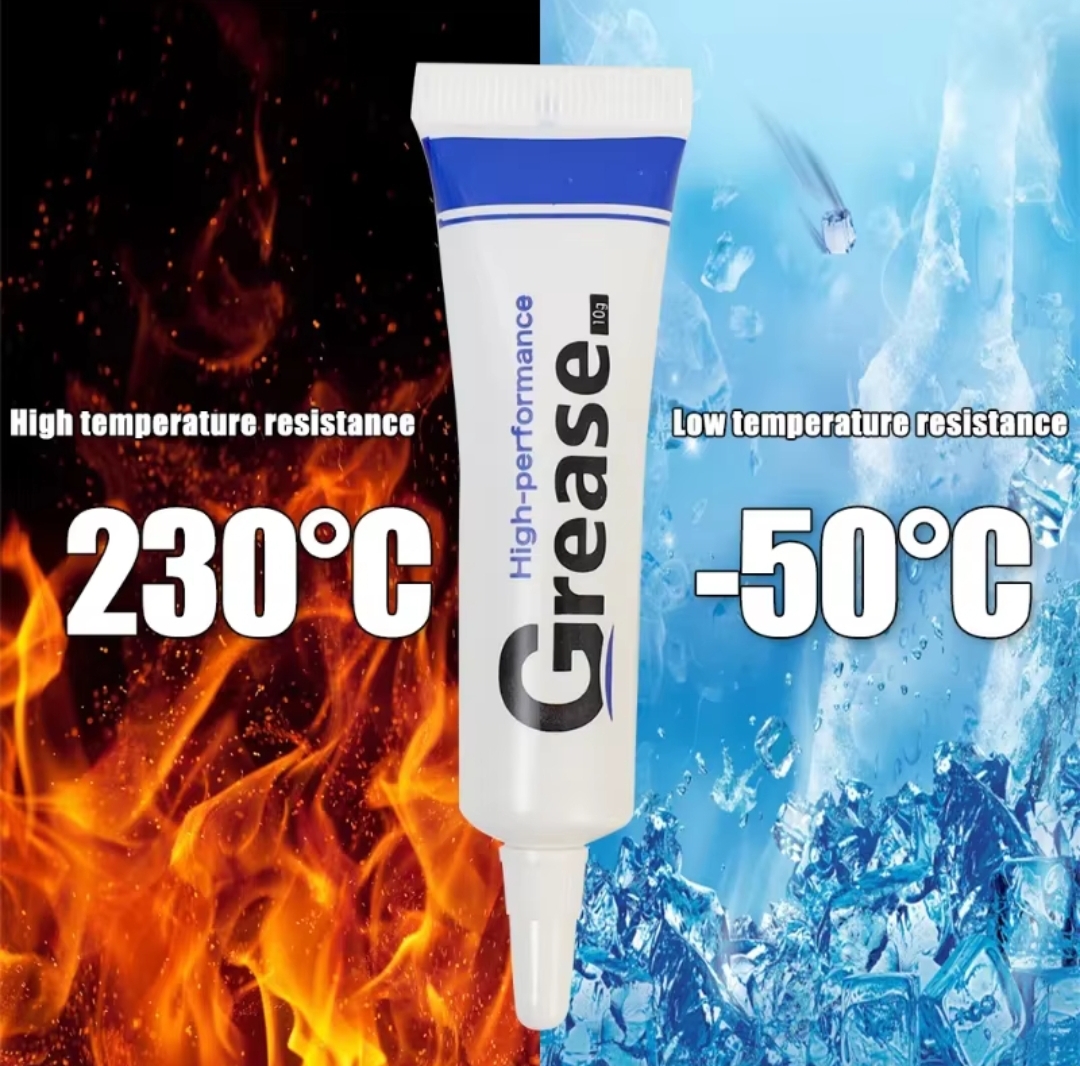 Tubo branco de graxa alta performance entre fogo e gelo indicando resistência a altas e baixas temperaturas