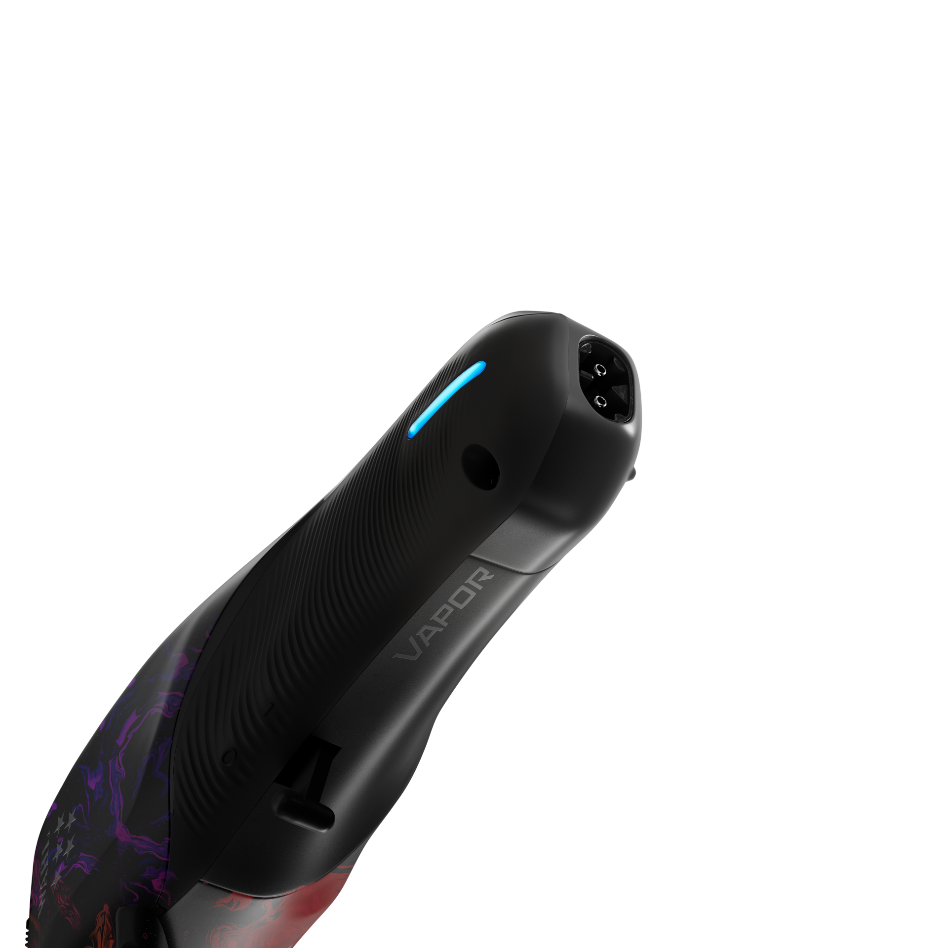 Carregador de veiculo eletrico preto com detalhes coloridos