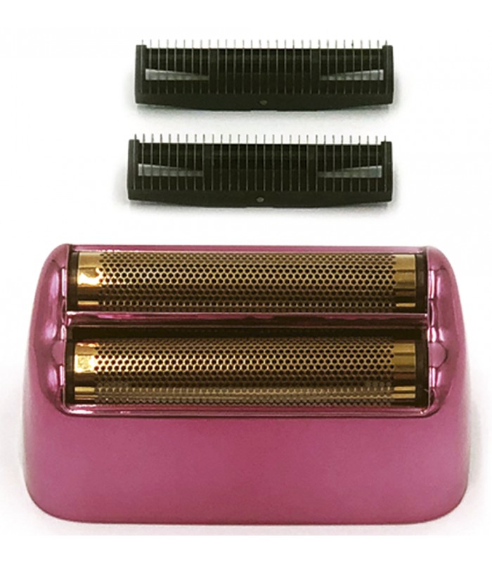 Peça substituível para barbear elétrica com lâminas douradas e estrutura rosa metálica